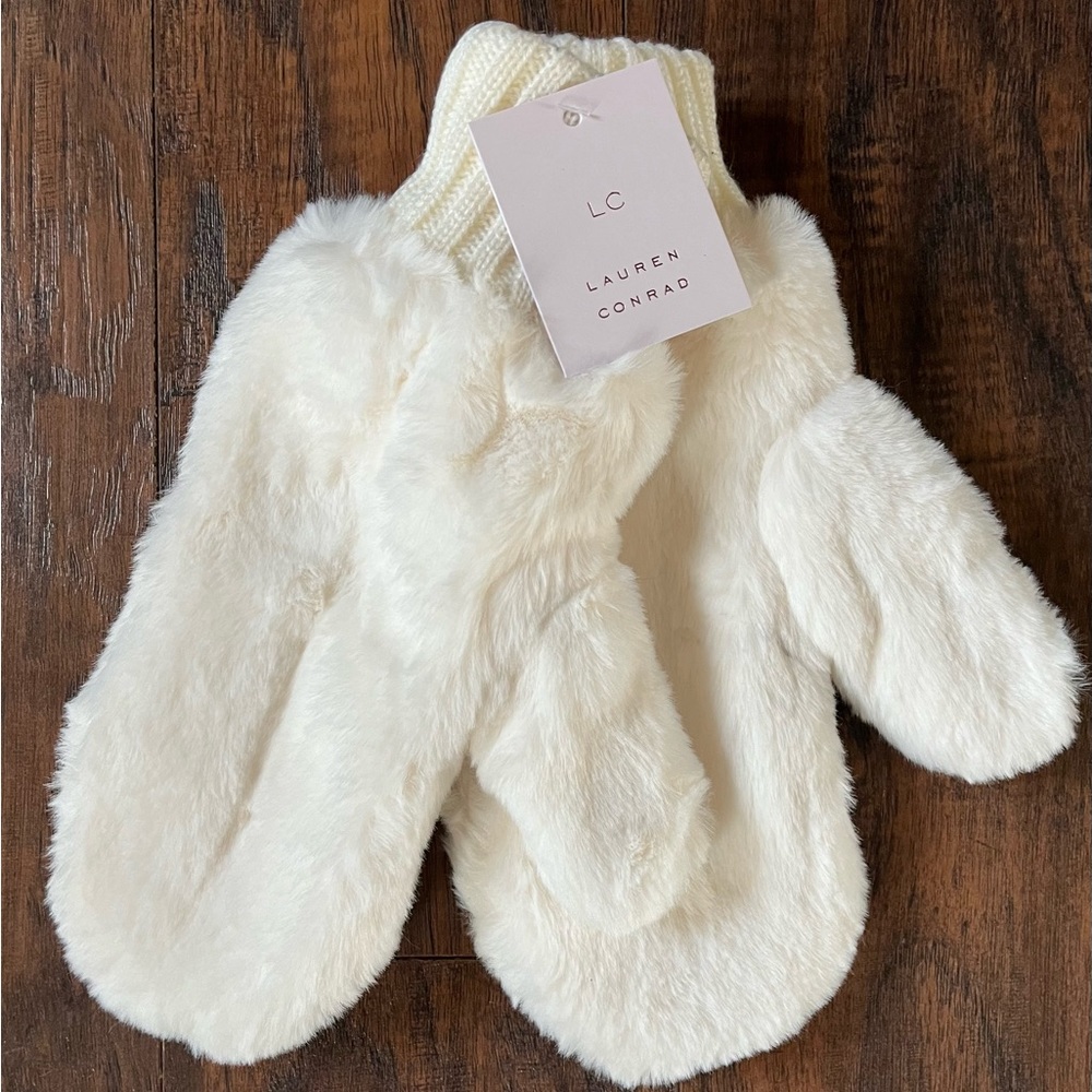 Lauren Conrad Faux Fur Ivory Mittens